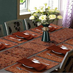 Tulip 7 Pcs Embroidered Table Runner Set Brown ( 6 Seater )