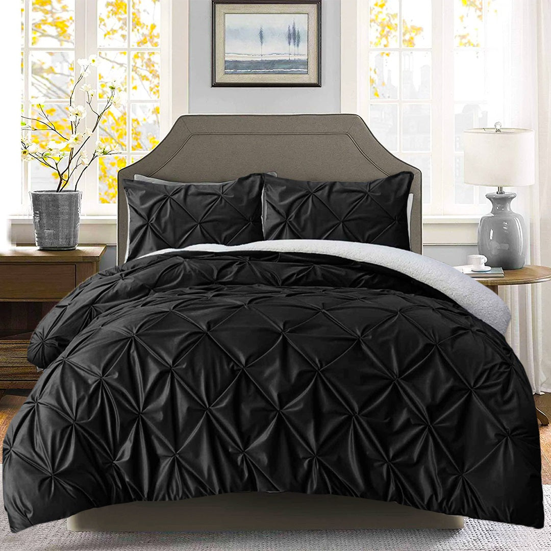 Velvet 6 Pcs Diamond Black Bed Sheet Set with Filled Comforter