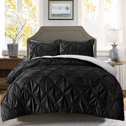 Velvet 6 Pcs Diamond Black Bed Sheet Set with Filled Comforter 1080