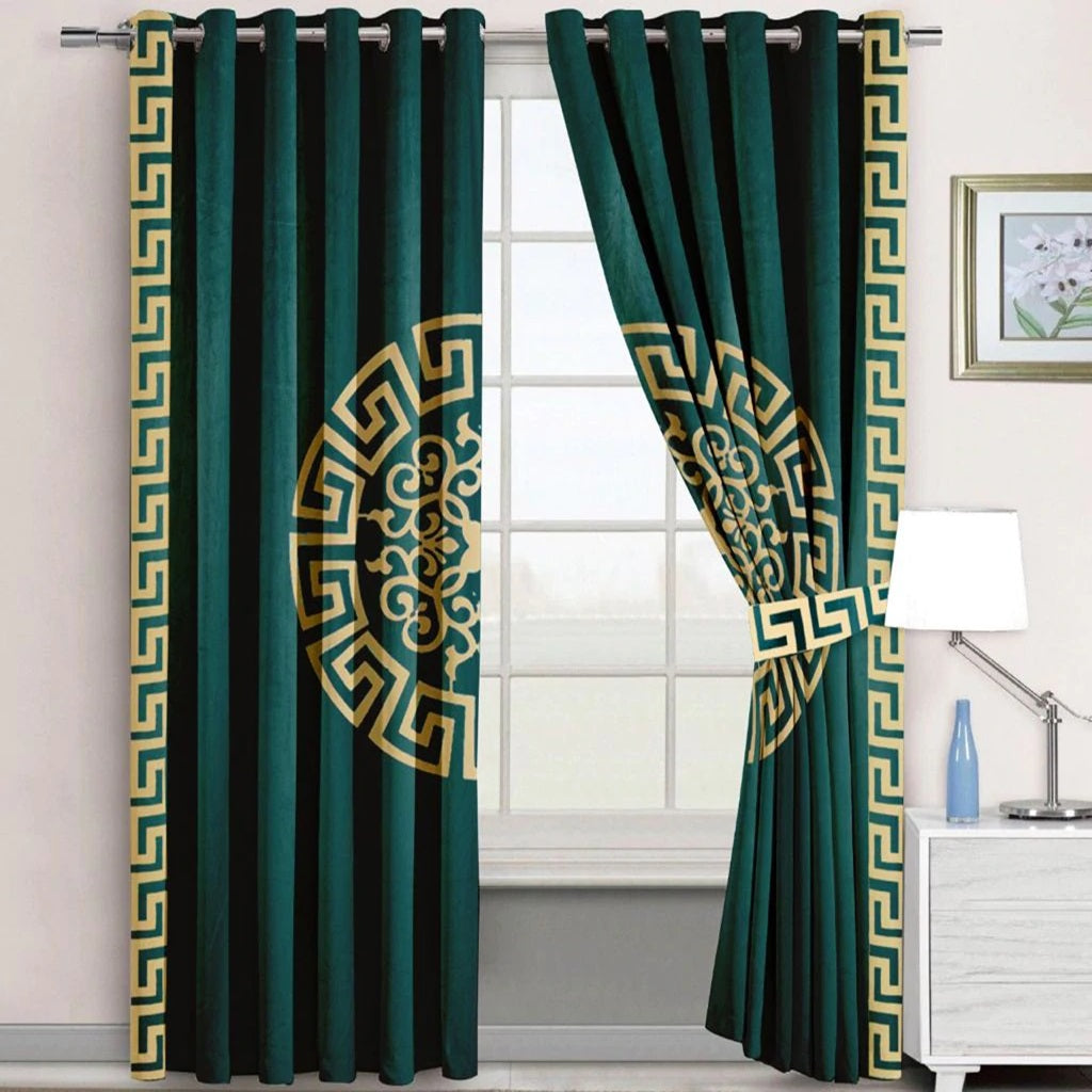 Velvet Curtain Pair Green