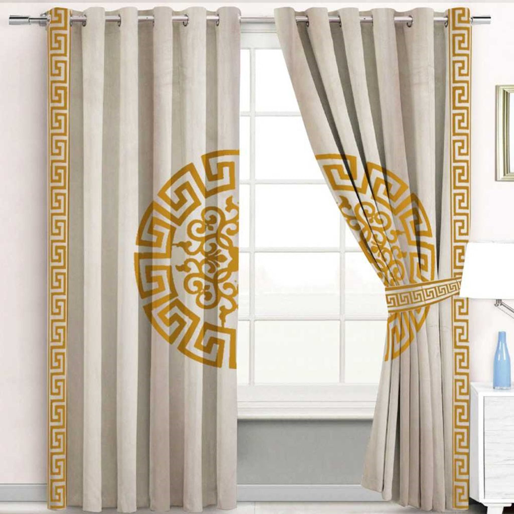 Velvet Curtain Pair White With Golden