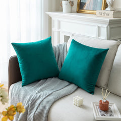 Velvet Cushion Covers 2- Pcs Set Teal Blue