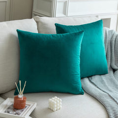 Velvet Cushion Covers 2- Pcs Set Teal Blue