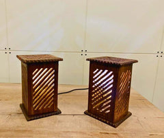 Vertigo Carved Wooden Table Lamp Pair