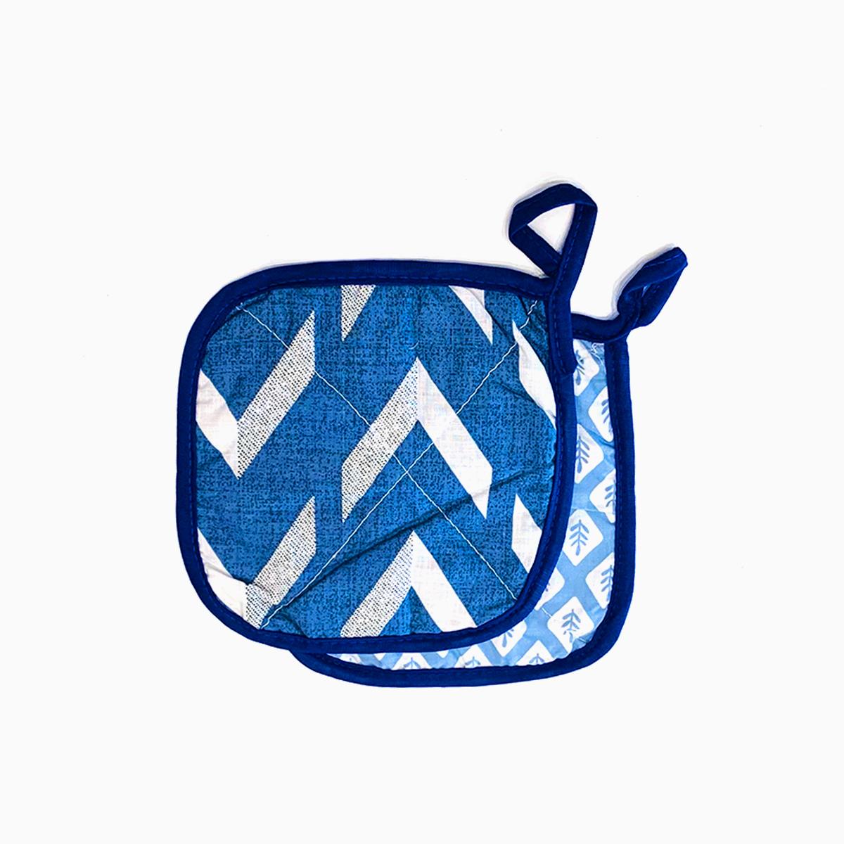 Volkan Square Oven Mitt Set Chevron Blue