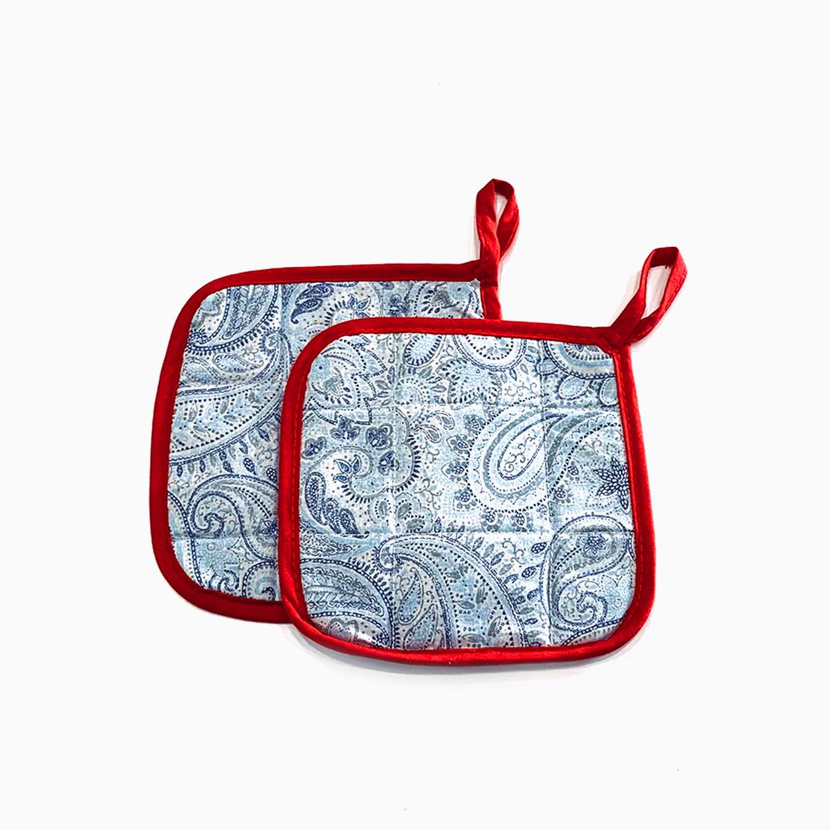 Volkan Square Oven Mitt Set Paisley Blue