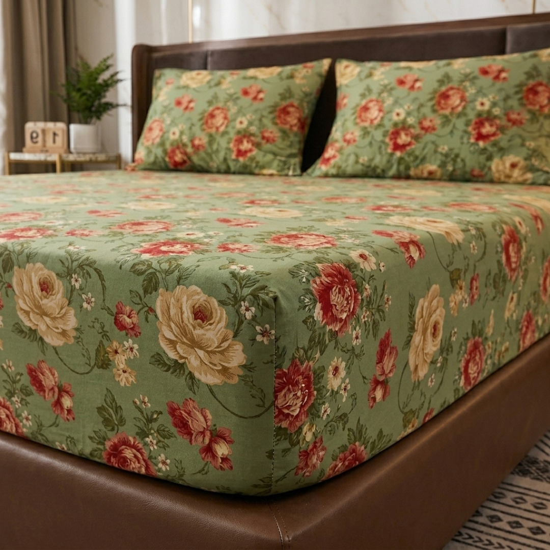 Waterproof Mattress Protector Floral Green