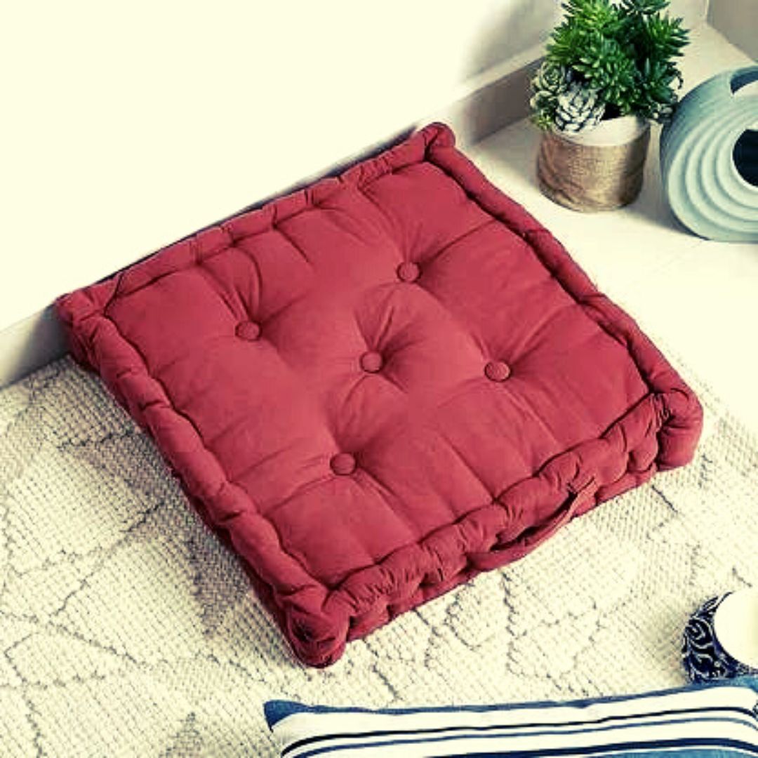 Hutch Tufted Floor Cushion Maroon