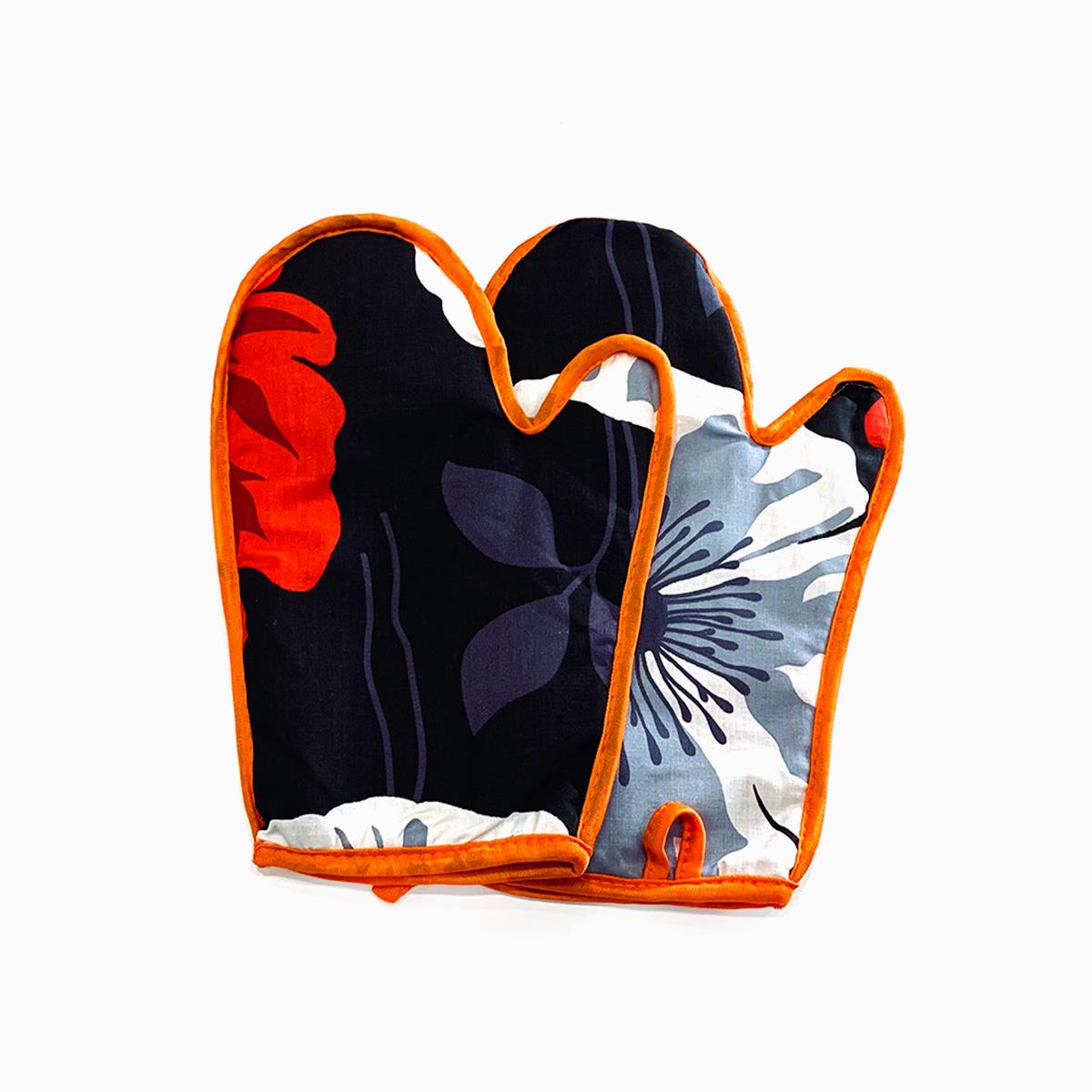 Winston Oven Mitt Set Check Black Orange