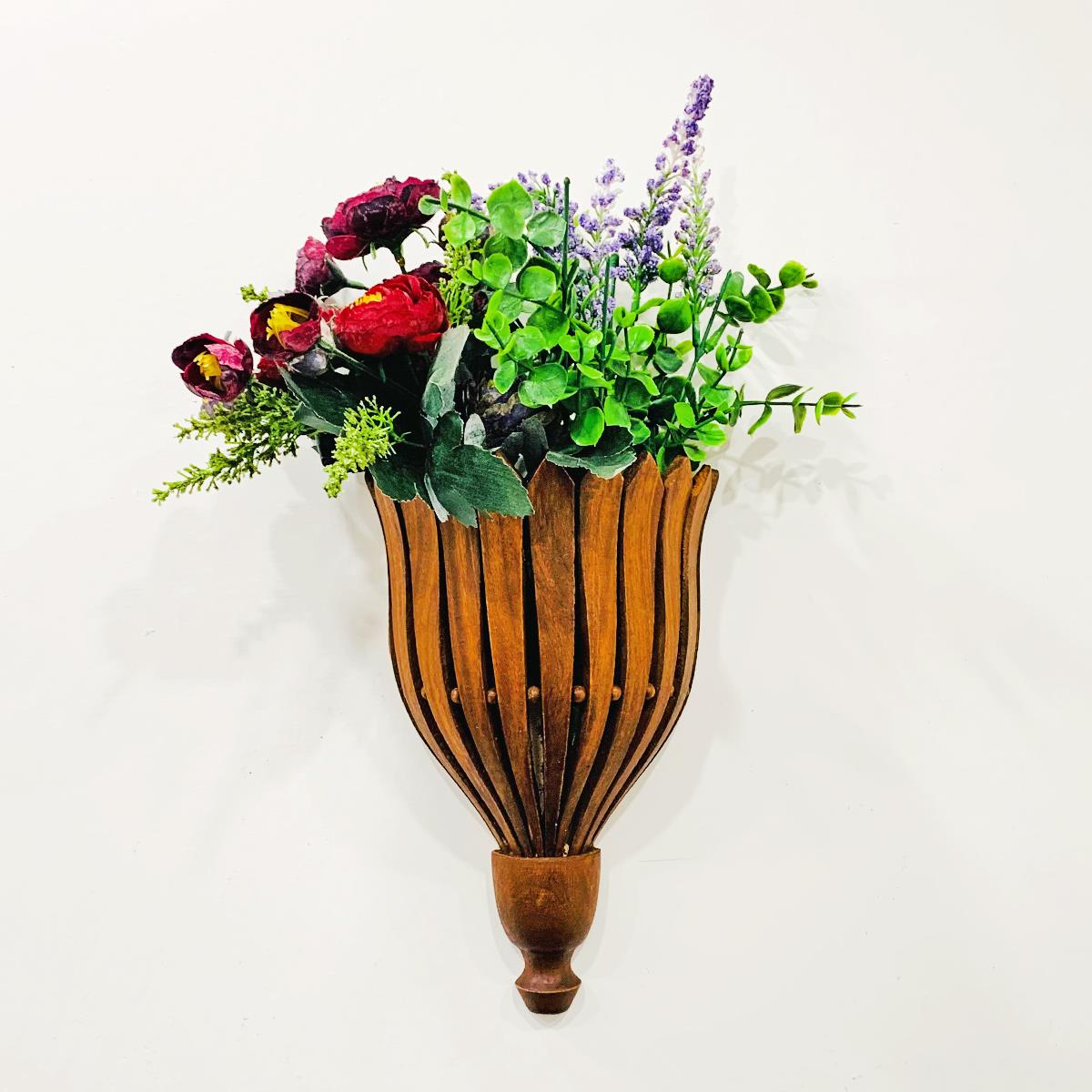 Wooden Wall Hanging Flower Vase Brown