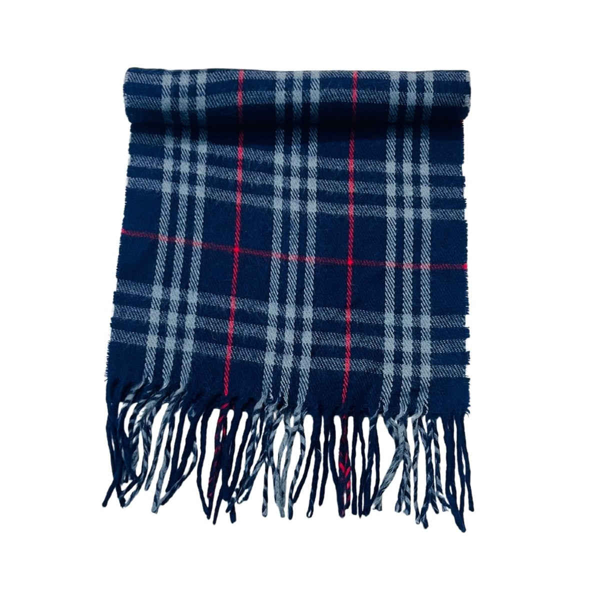 Wool Scarf Check Line Blue