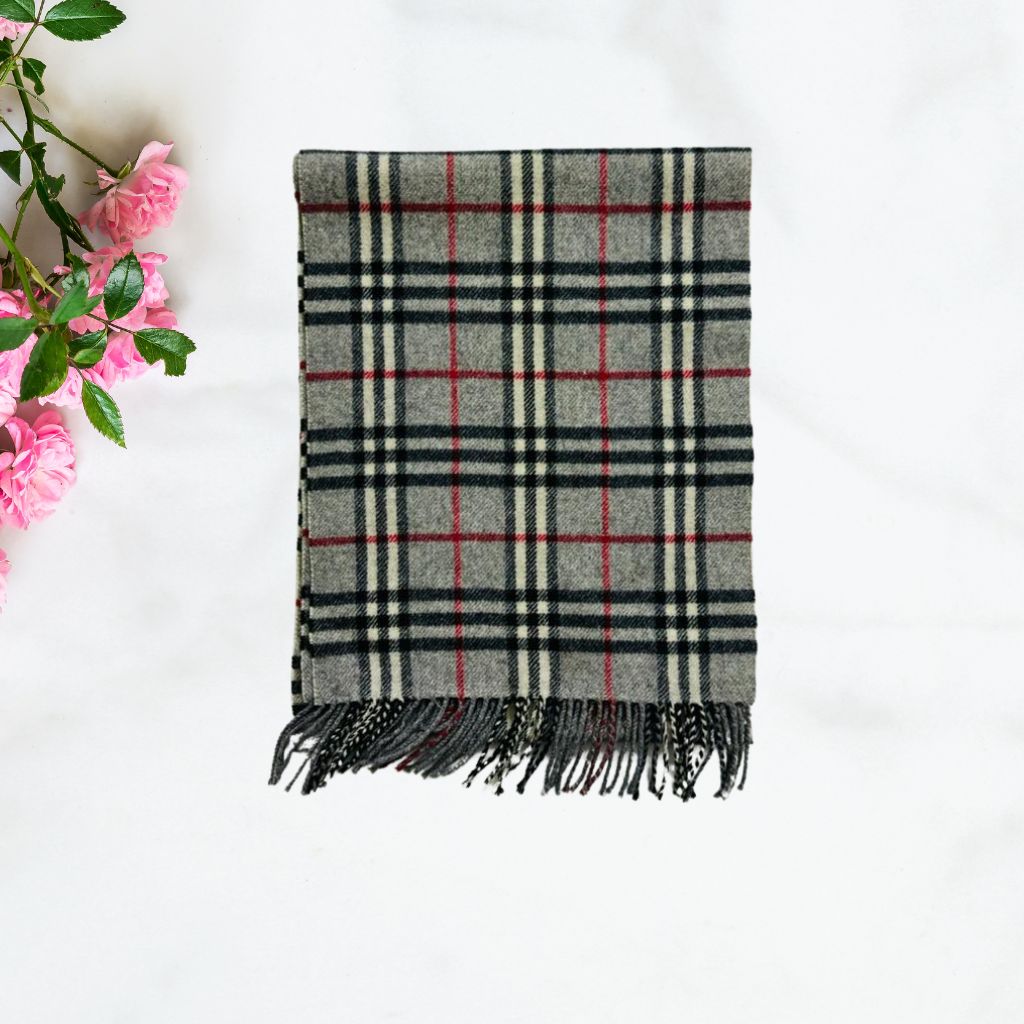 Wool Scarf Derecho Check Grey