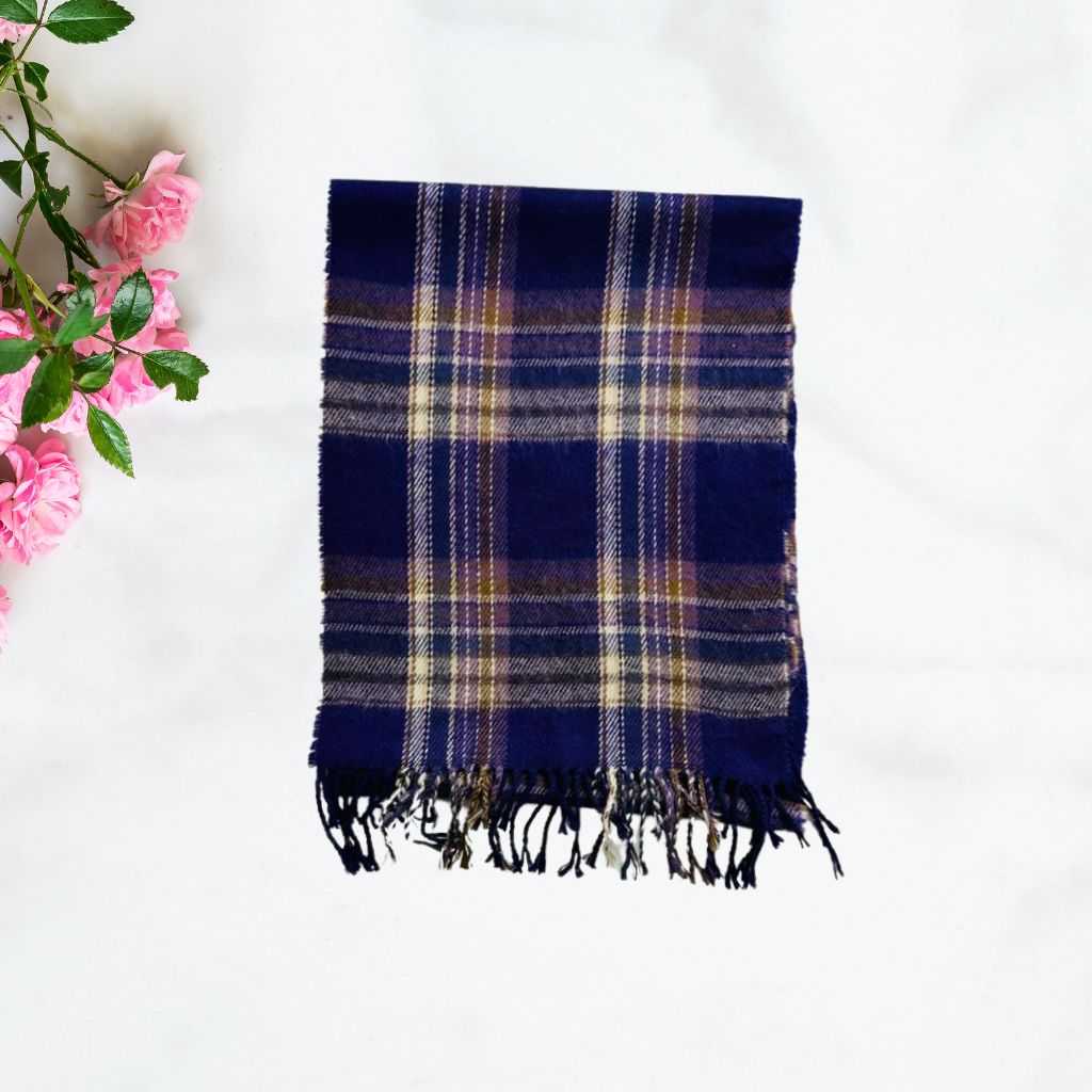 Wool Scarf Ersatz Check Blue