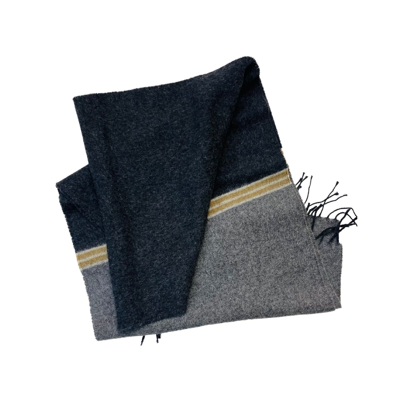 Wool Scarf Mustard Line Black Patch Grey