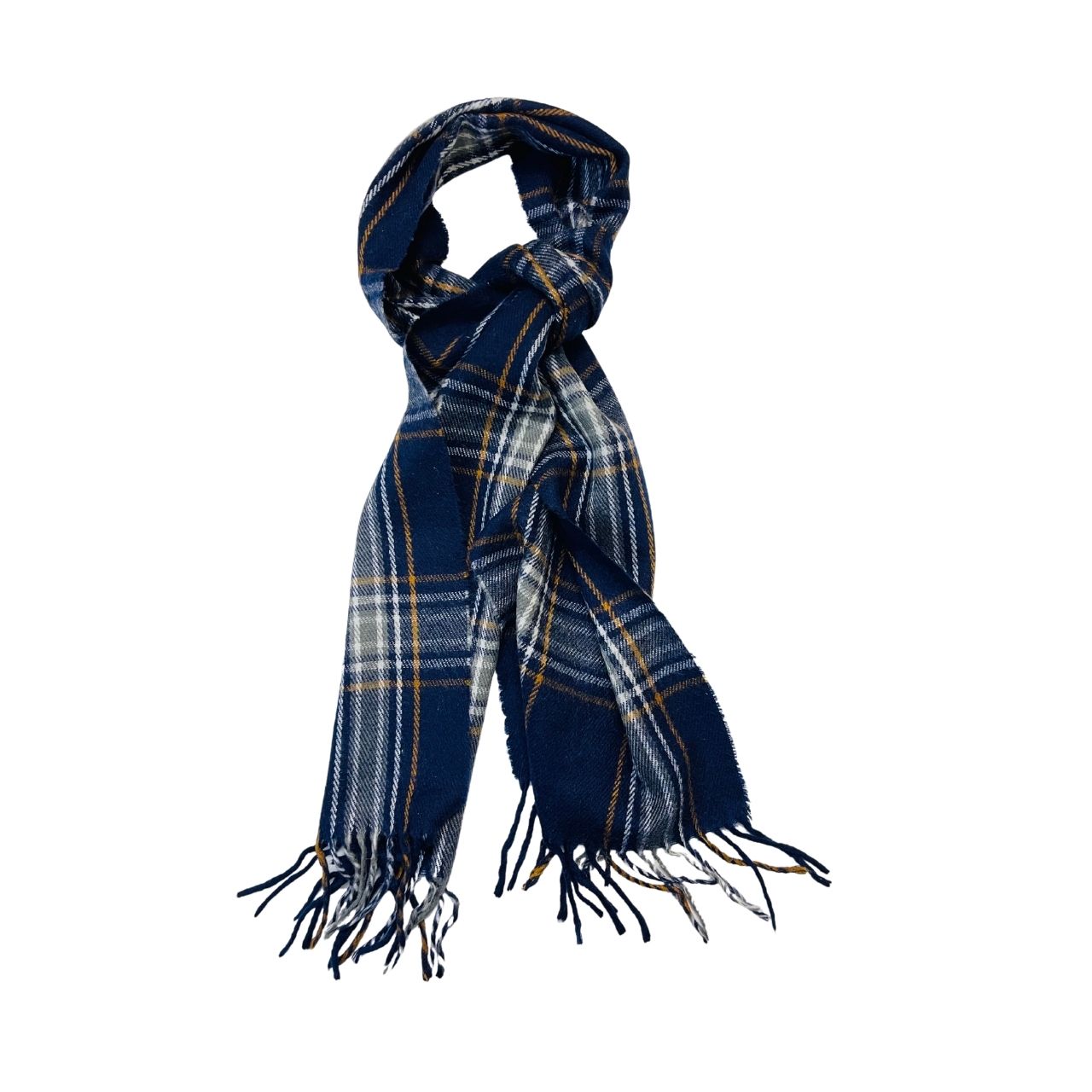 Wool Scarf Mustard Line Blue