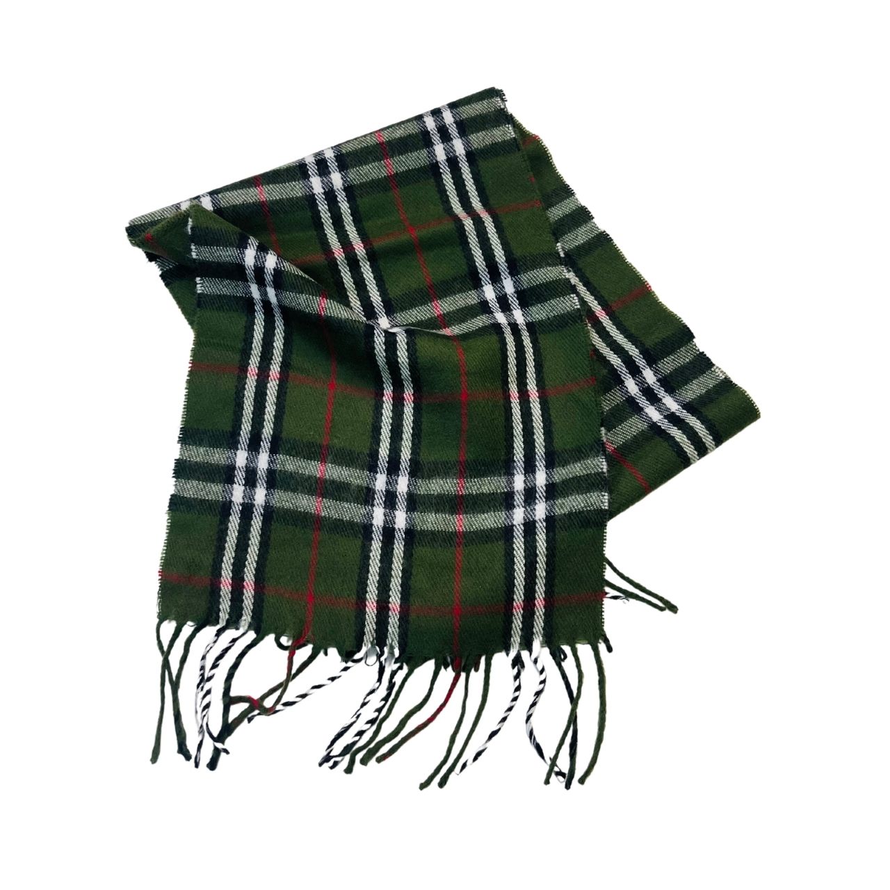 Wool Scarf White Double Line Green