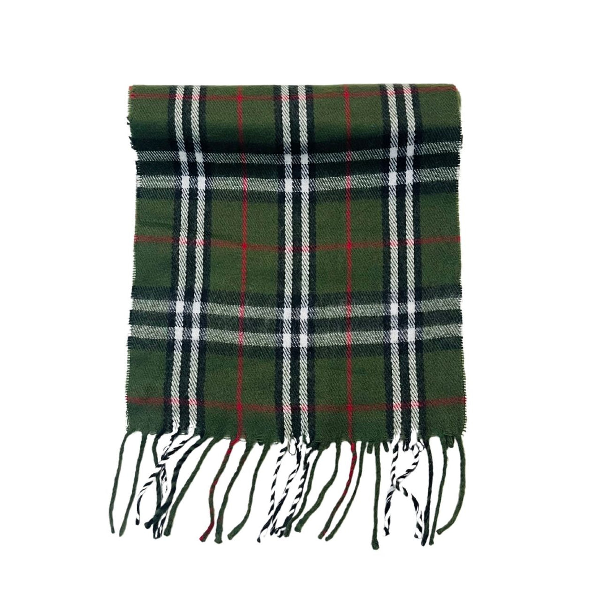 Wool Scarf White Double Line Green