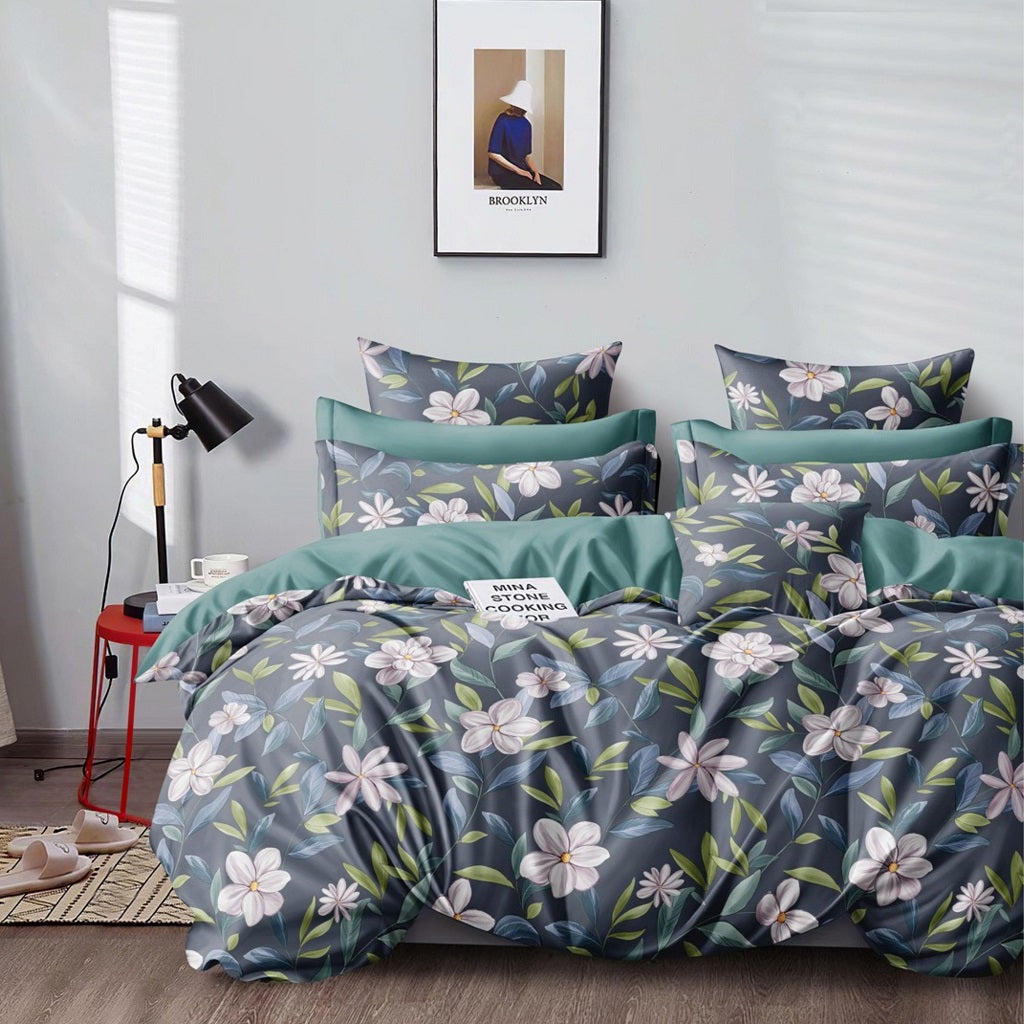 Writhe 3 Pcs Bedding Set Floral Grey