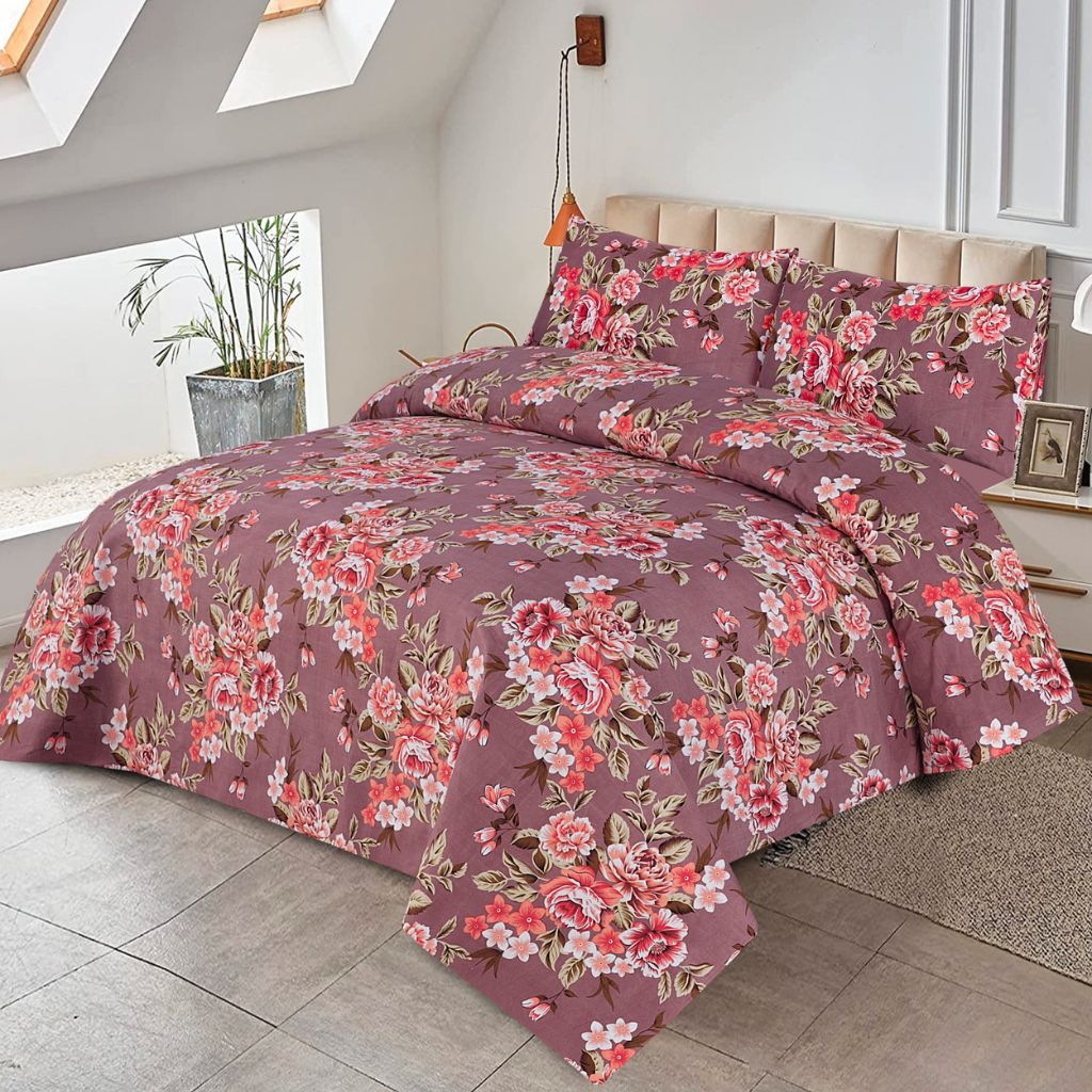 Writhe Floral 3 Pcs Bedding Set Pink