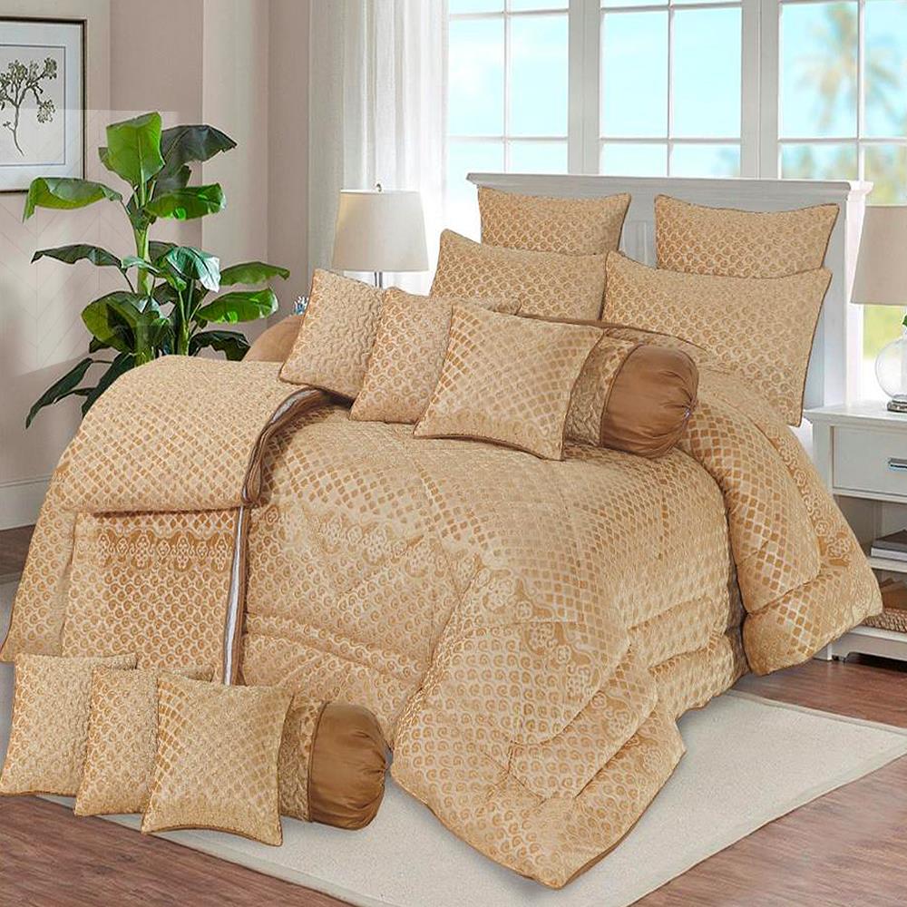 Wynton 14 Pcs Palachi Velvet Golden Bed Set with Filled Comforter