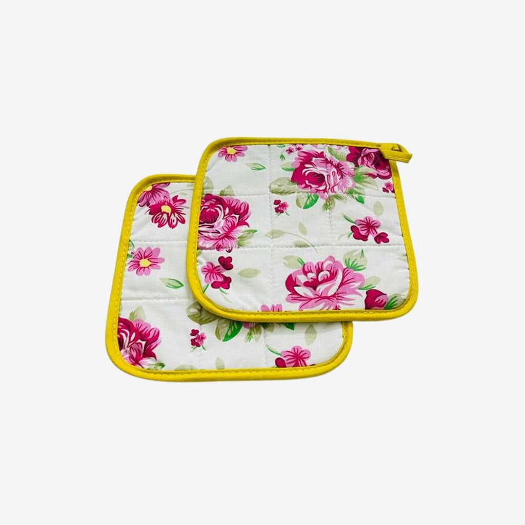 Yaffle Square Oven Mitt Set Floral Pink