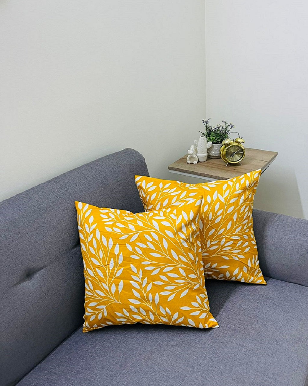 Printed Cushion Covers 2 Pcs Set Yellow