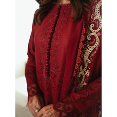 ZUHA 3PC Unstitched Embroidered Suit