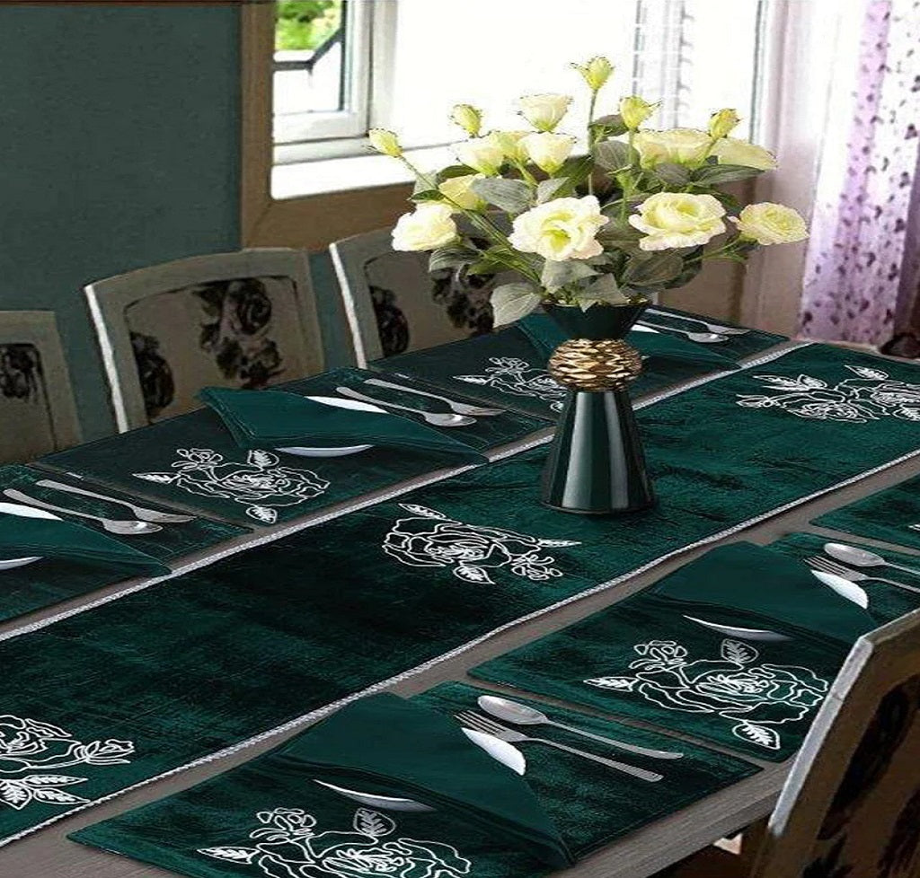 Milana 7 Pcs Embroidered Table Runner Set Green