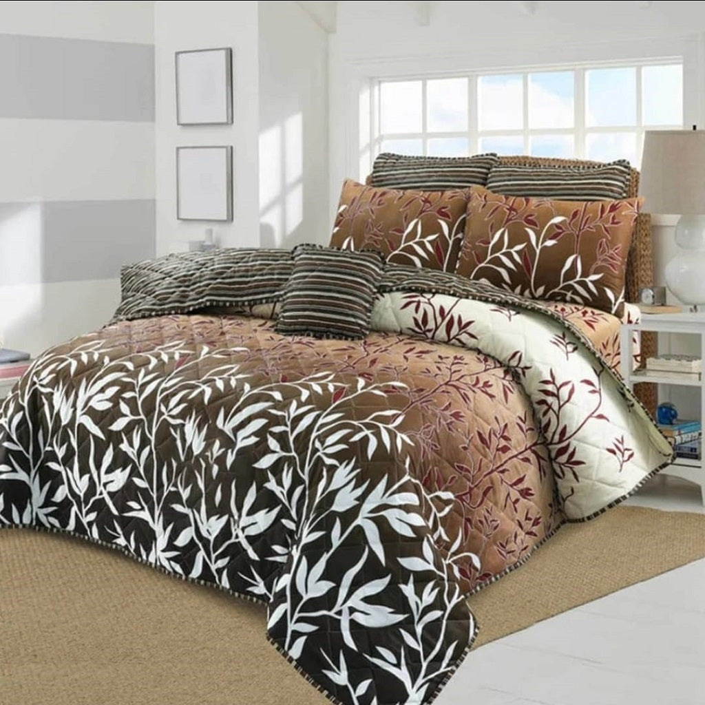 Zenith 7 Pcs Brown Bed Sheet Set With Filled Comforter