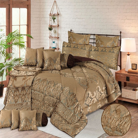 Zenith14 Pcs Velvet Ash Brown Bed Set with Filled Comforter 1024