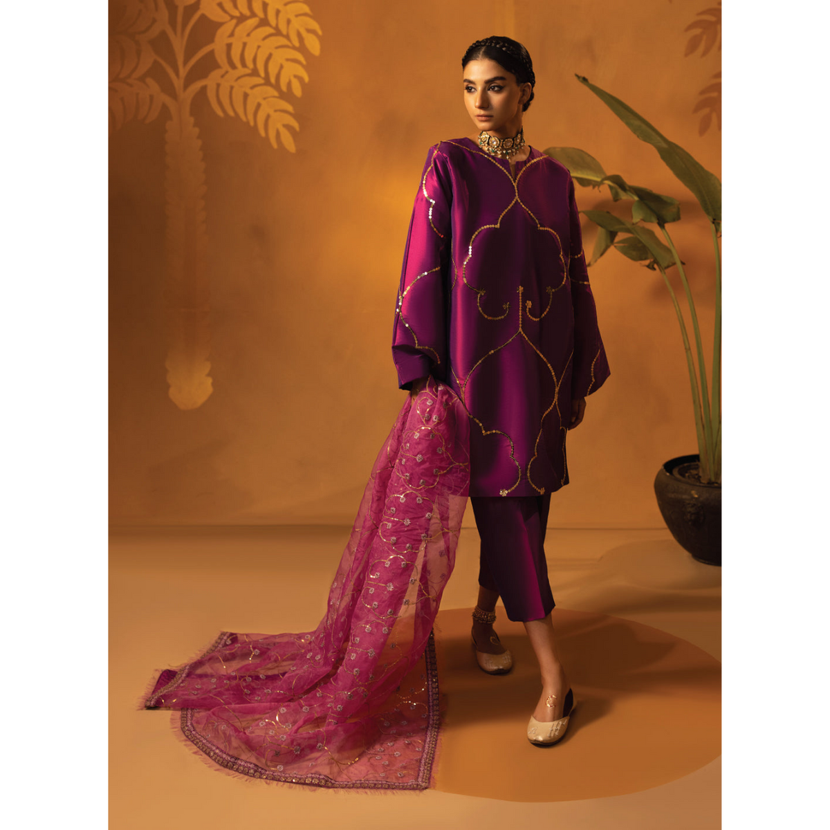 Zoe 3 Pcs Stitched Embroidered Suit Purple