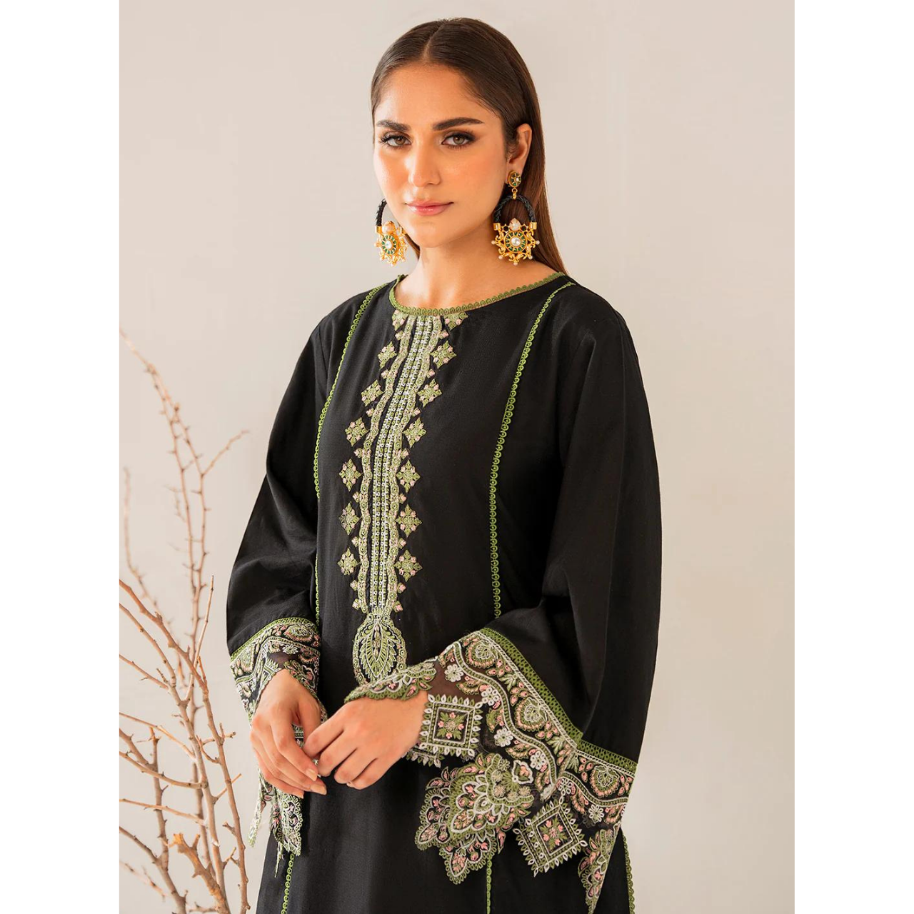 Zoha 2 Pcs Embroidered Stitched Suit Black