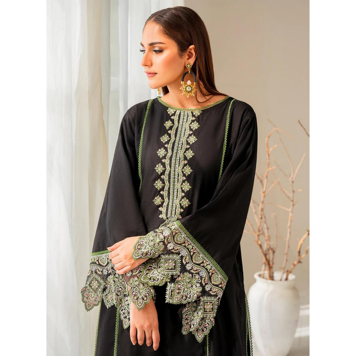 Zoha 2 Pcs Embroidered Stitched Suit Black