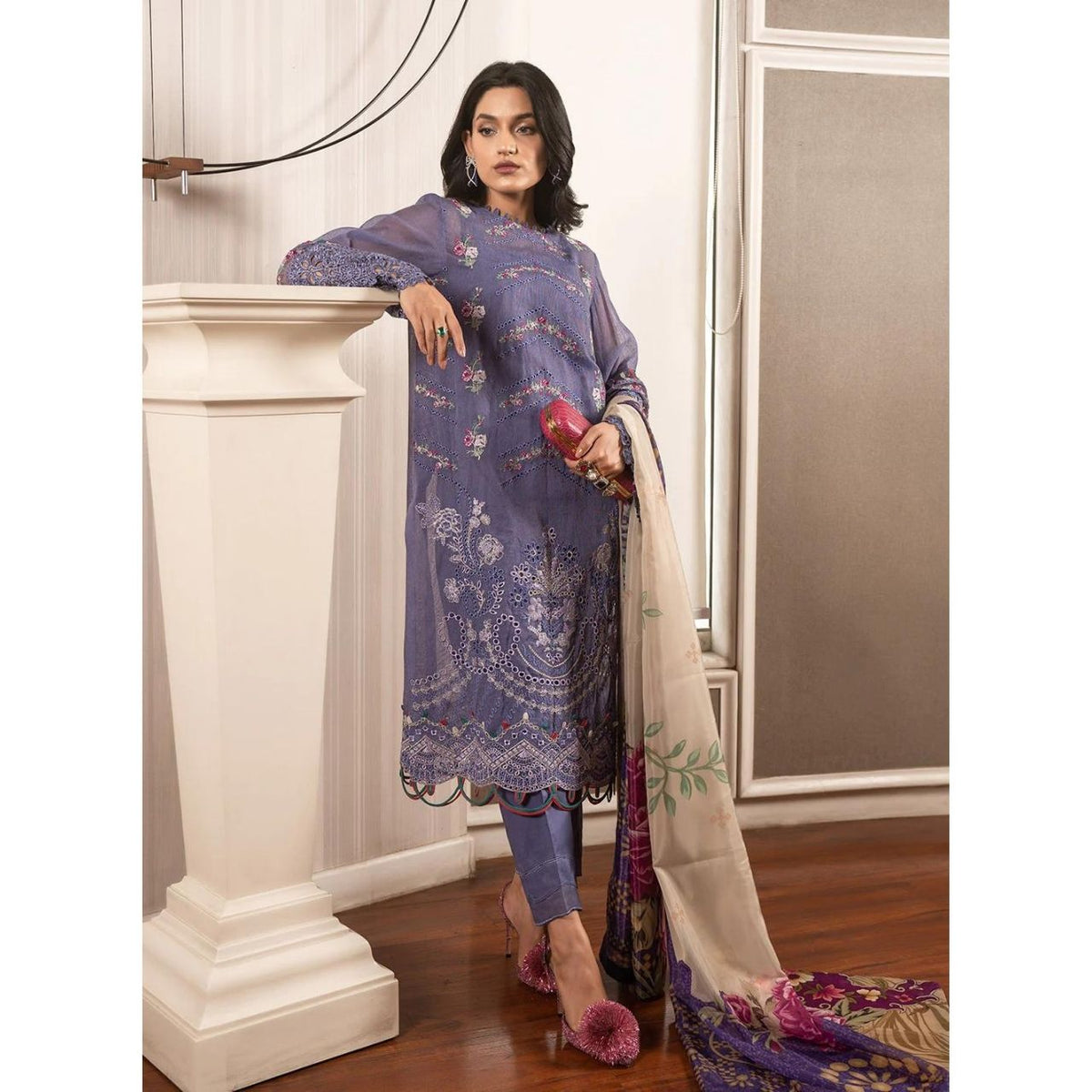 Zoi 3 Pcs Embroidered Stitched Suit Puple