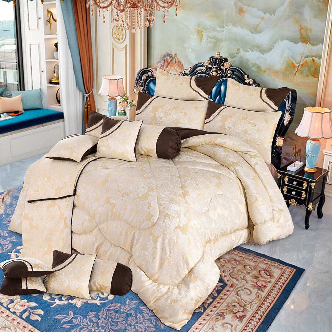 Zova 14 Pcs Palachi Bedding Set with Filled Comforter Brown