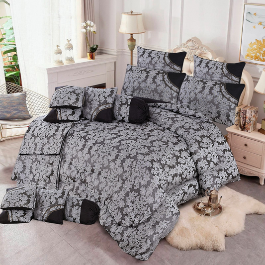 Zova 14 Pcs Palachi Bedding Set with Filled Comforter Grey 1080