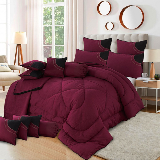 Zova 14 Pcs Palachi Bedding Set with Filled Comforter Maroon 1080