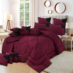 Zova 14 Pcs Palachi Bedding Set with Filled Comforter Maroon