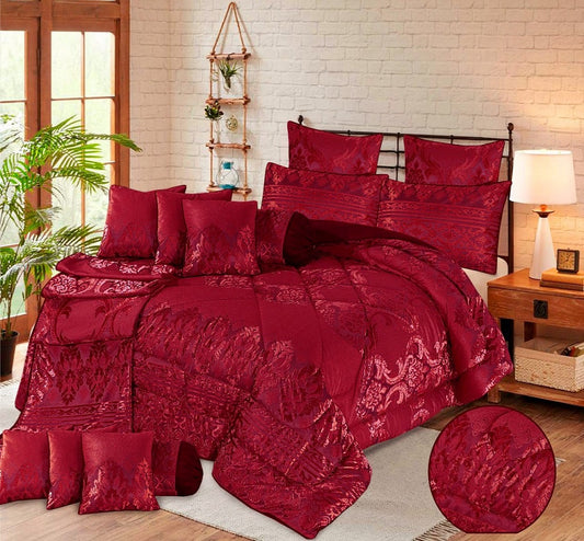 Zybert 14 Pcs Velvet Maroon Bed Set with Filled Comforter 1024