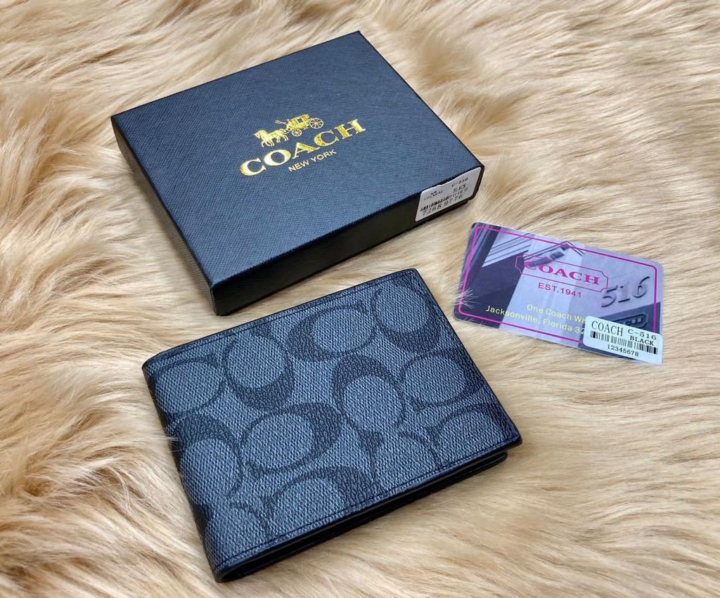 Designer Coach Leather Bifold Men Wallet Black