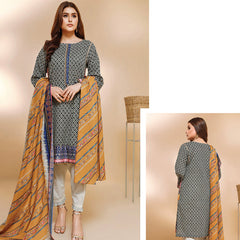 Edenrobe Allure 3 Pcs Unstitched Printed Khaddar Suit Mustard Blue