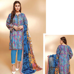 Edenrobe Allure 3 Pcs Unstitched Printed Khaddar Suit Blue