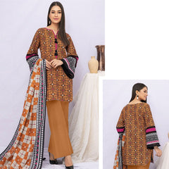 Edenrobe Allure 3 Pcs Unstitched Printed Khaddar Suit Rust Brown