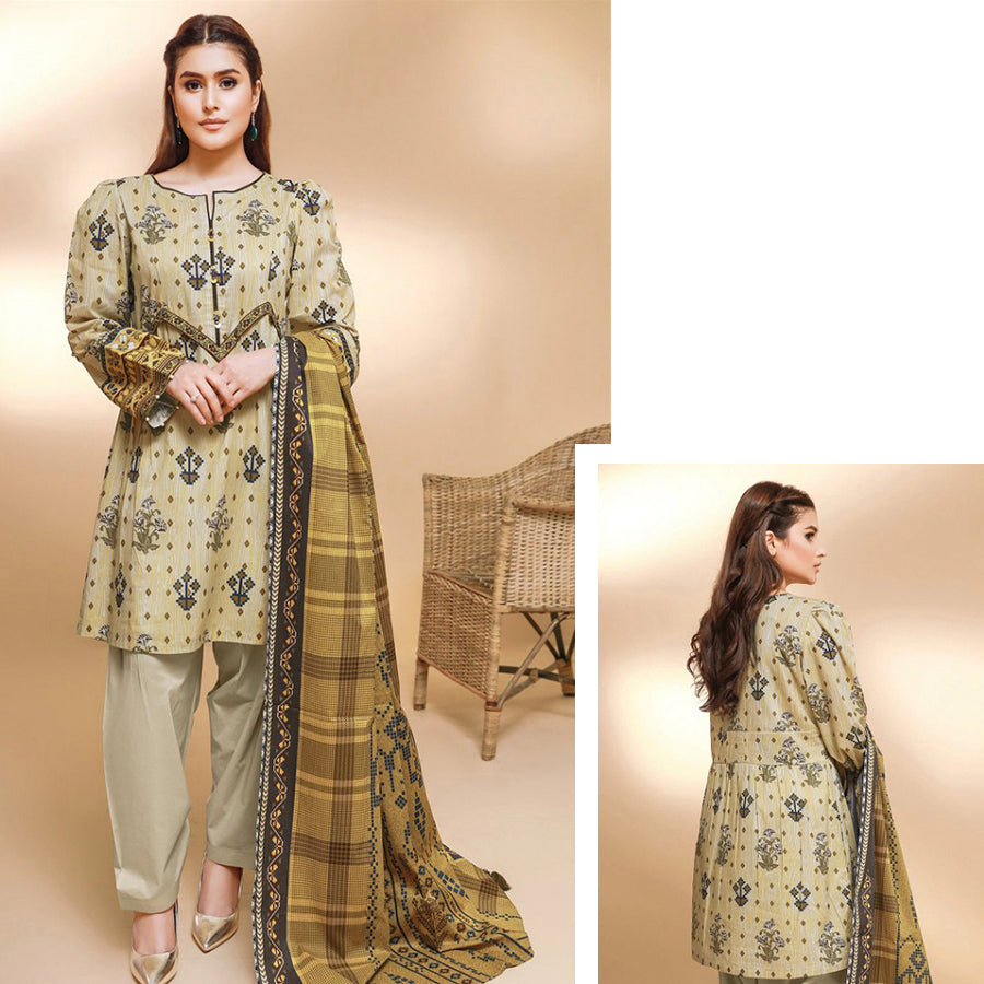 Edenrobe Allure 3 Pcs Unstitched Printed Khaddar Suit Tan Brown