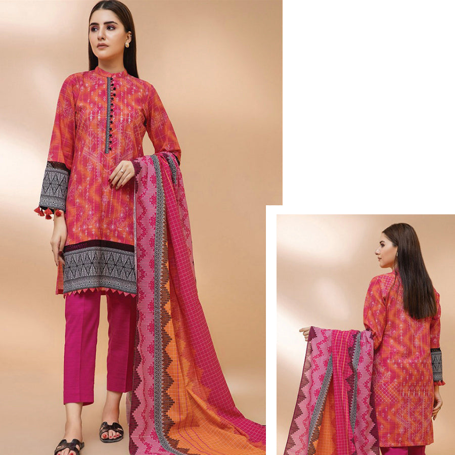 Edenrobe Allure 3 Pcs Unstitched Printed Khaddar Suit Crimson Red