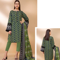 Edenrobe Allure 3 Pcs Unstitched Printed Khaddar Suit Forest Green