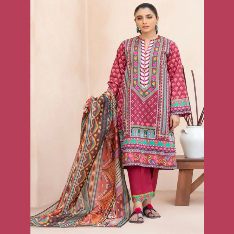 Sapphire Spring 3 Pcs Unstitched Printed Linen Suit Magenta