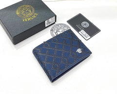 Designer Versace Leather Bifold Men Wallet Blue